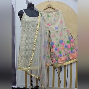 Soft Net Kurta Palazzo With Heavy Embroidery Sequence